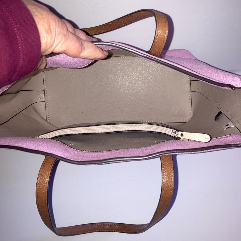 Kate Spade Large Pebbled Leather Lavender and Cream Tote Bag with Brown Handles - Picture 12 of 16